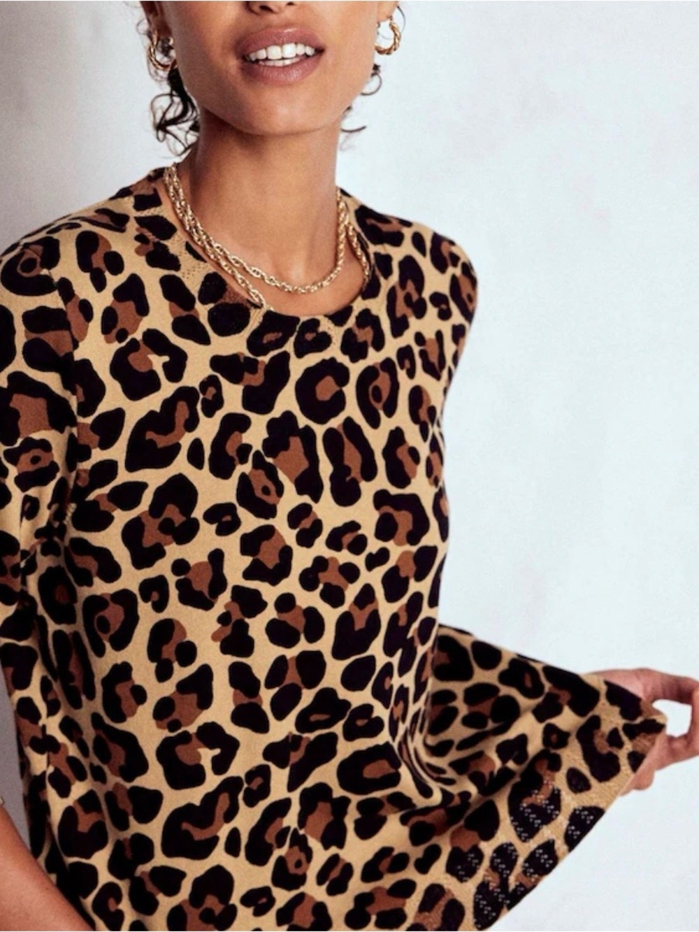 Boden Emilia Cotton Crew Neck Sweater Leopard Print Jumper size medium